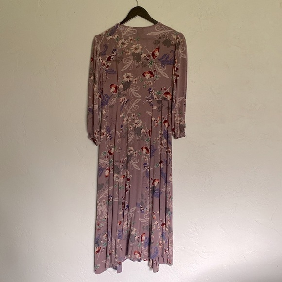 Angie Mauve Purple Lavender Floral Long Sleeve V-Neck Button Maxi Dress Gypsy - Picture 2 of 6